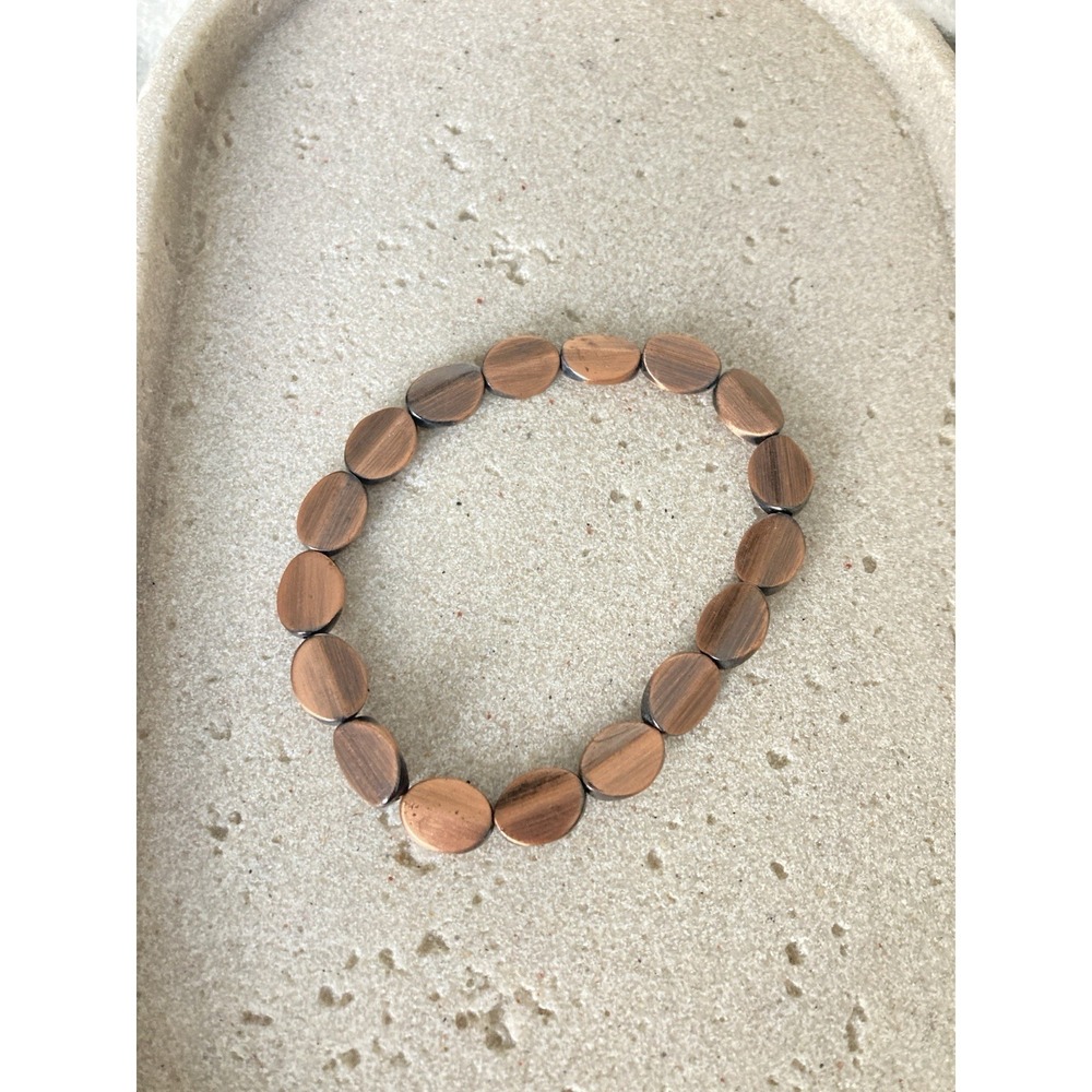 Copper Tone Beaded Stretch Bracelet Oval Bohemian Lightweight